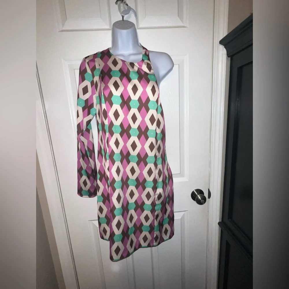 NWT Zara Women’s Large Satin Effect Mini Dress One Shoulder Pink Blogger Fav L - Picture 2 of 16